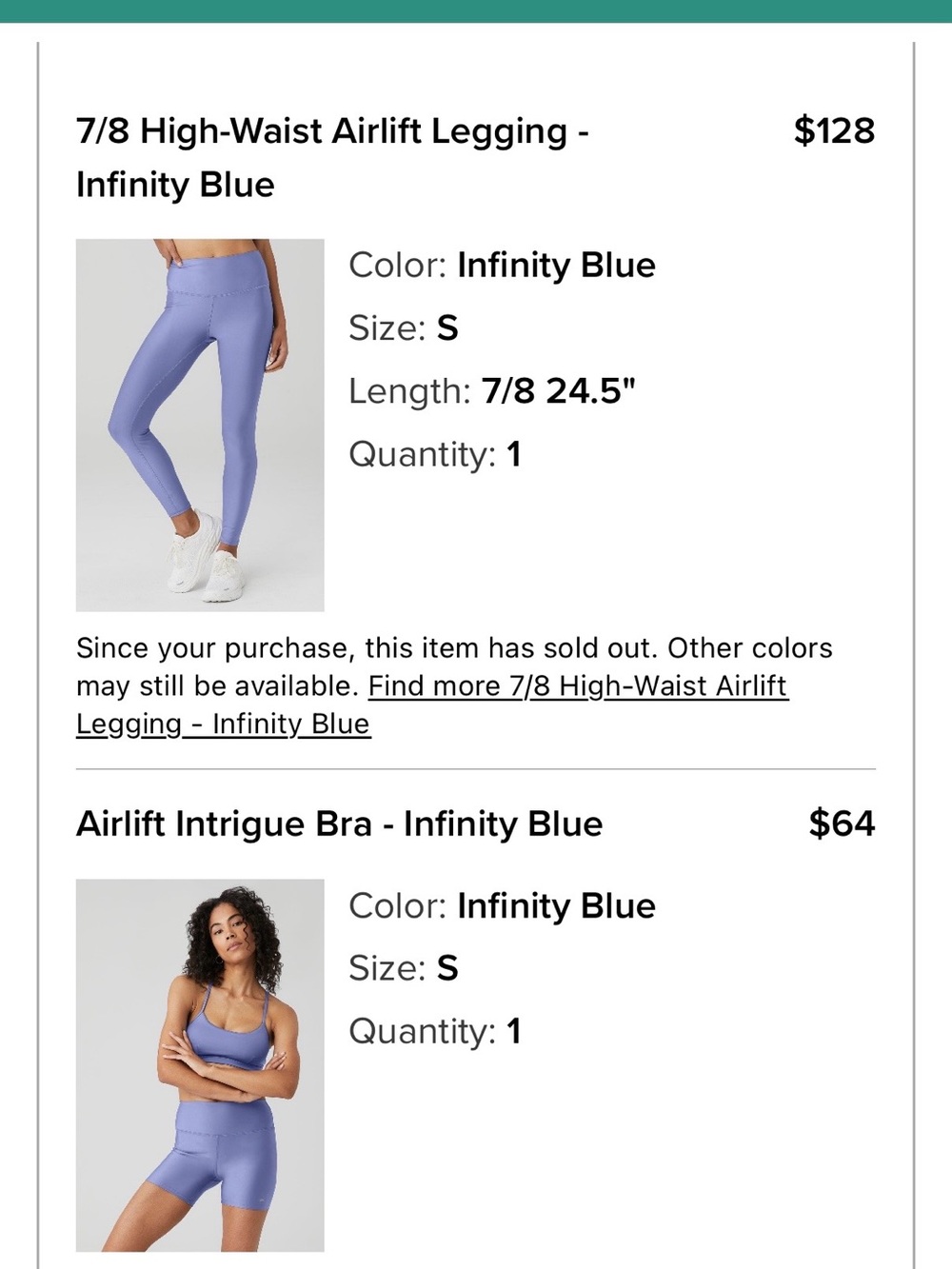 ALO Yoga Infinity Blue 7/8 High-Waist Airlift Legging & Bra Set (Infinity Blue)
